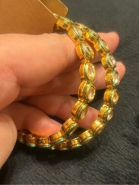 Sanskriti Collection Gold Tone Crystal Bangle Bracelet Set Green Enamel Indian S